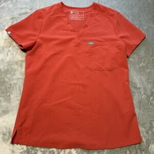Figs Catarina Technical Collection Orange V-Neck Scrub Top, Women's XS
